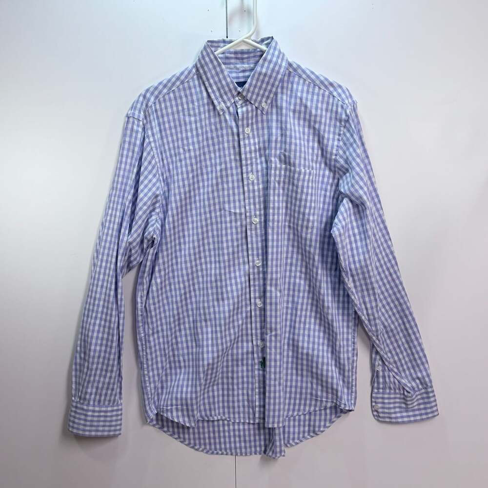 johnnie-O Men's Blue and White Gingham Long Sleeve Button Down Shirt, Size L